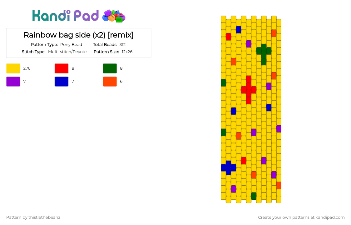 Rainbow bag side 1 [remix] - Pony Bead Pattern by thistlethebeanz on Kandi Pad - yellow