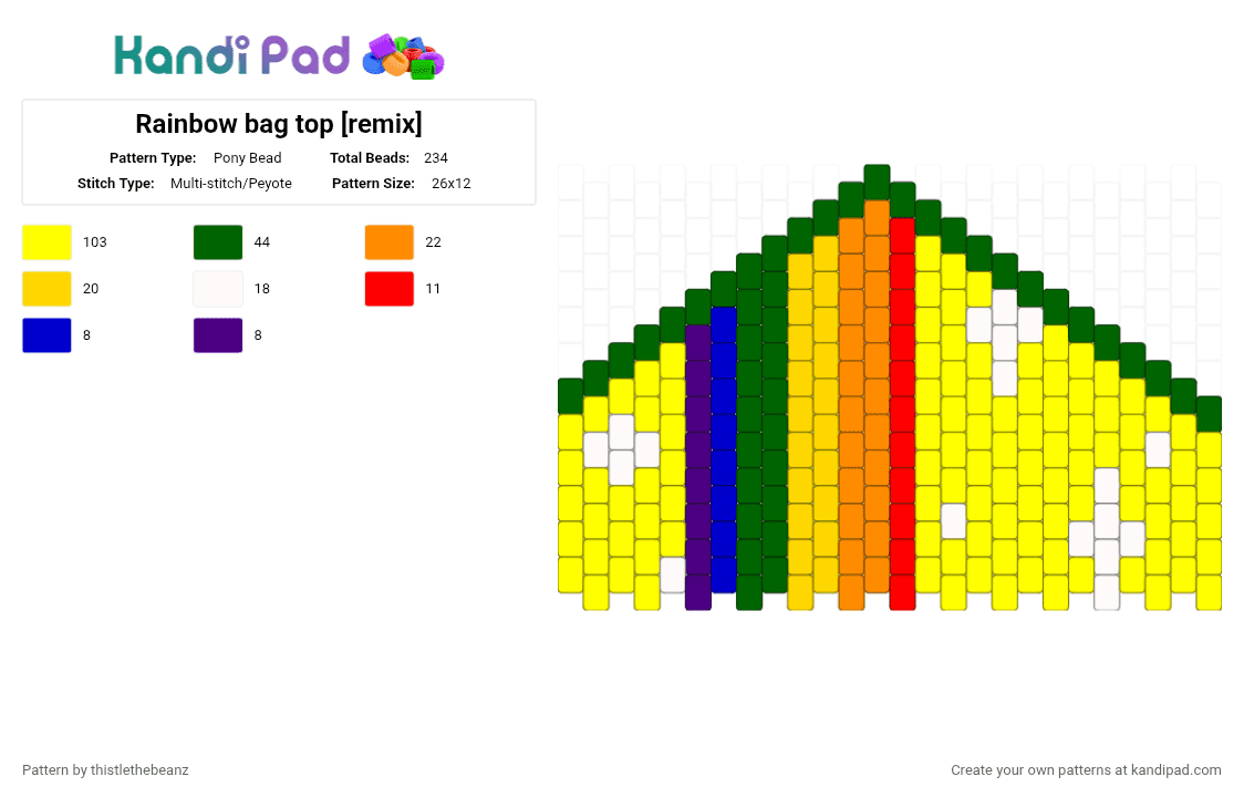 Rainbow bag top [remix] - Pony Bead Pattern by thistlethebeanz on Kandi Pad - green,yellow