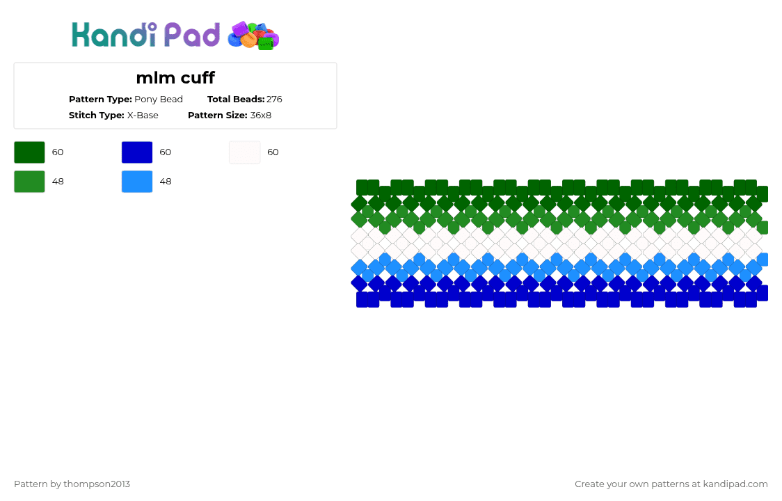mlm x-base cuff - Pony Bead Pattern by thistlethebeanz on Kandi Pad - green,cuff,xbase,pride,mlm,gay