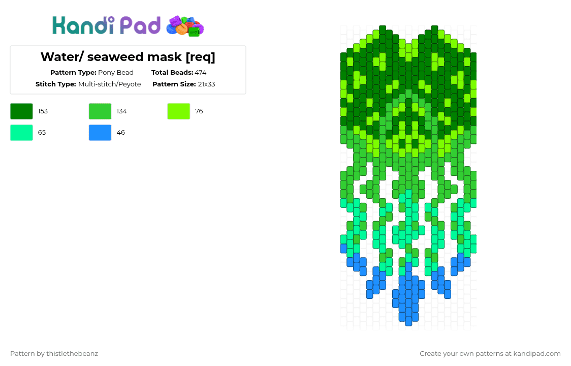 Water/ seaweed mask [req] - Pony Bead Pattern by thistlethebeanz on Kandi Pad - green