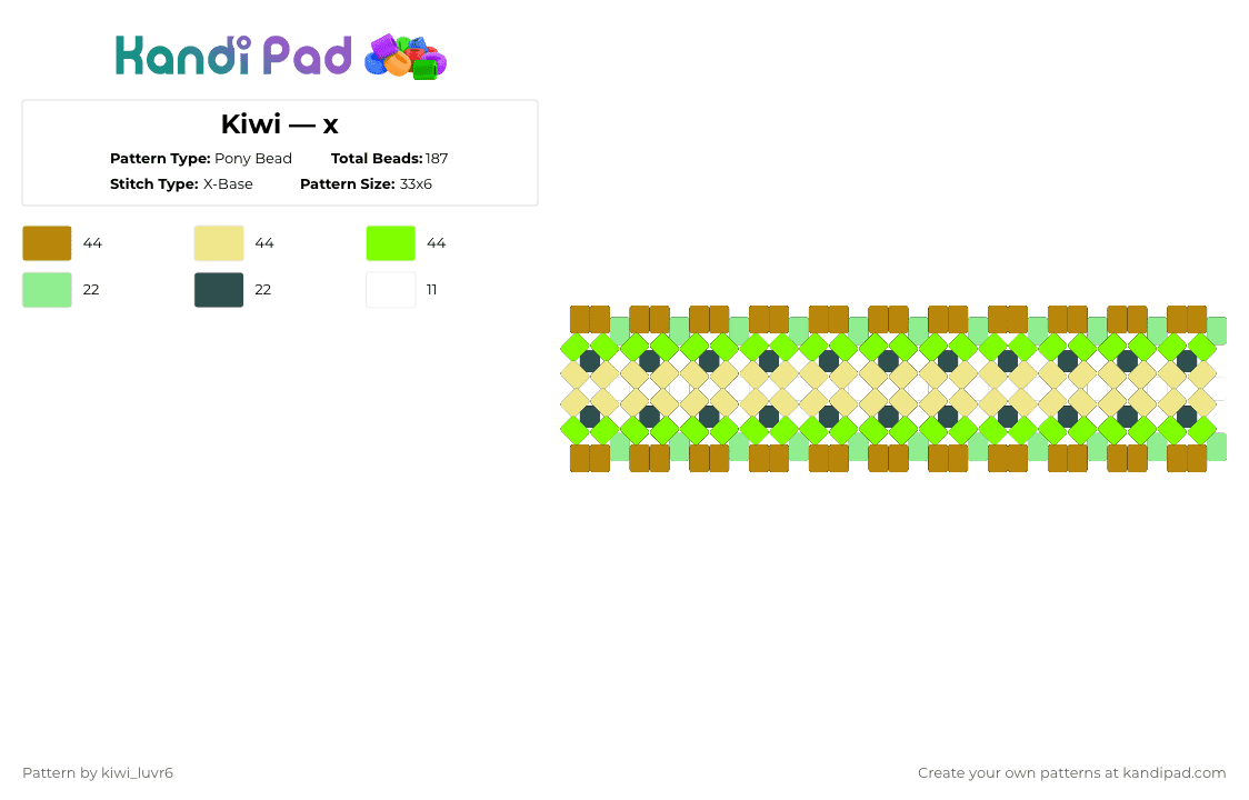 Kiwi - Pony Bead Pattern by kiwi_luvr6 on Kandi Pad - fruit,kiwi,gold,yellow,green