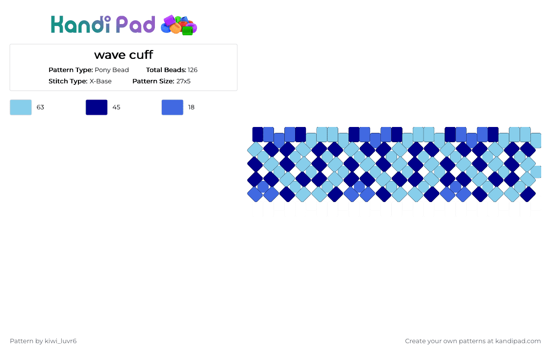 wave cuff - Pony Bead Pattern by kiwi_luvr6 on Kandi Pad - purple,light blue