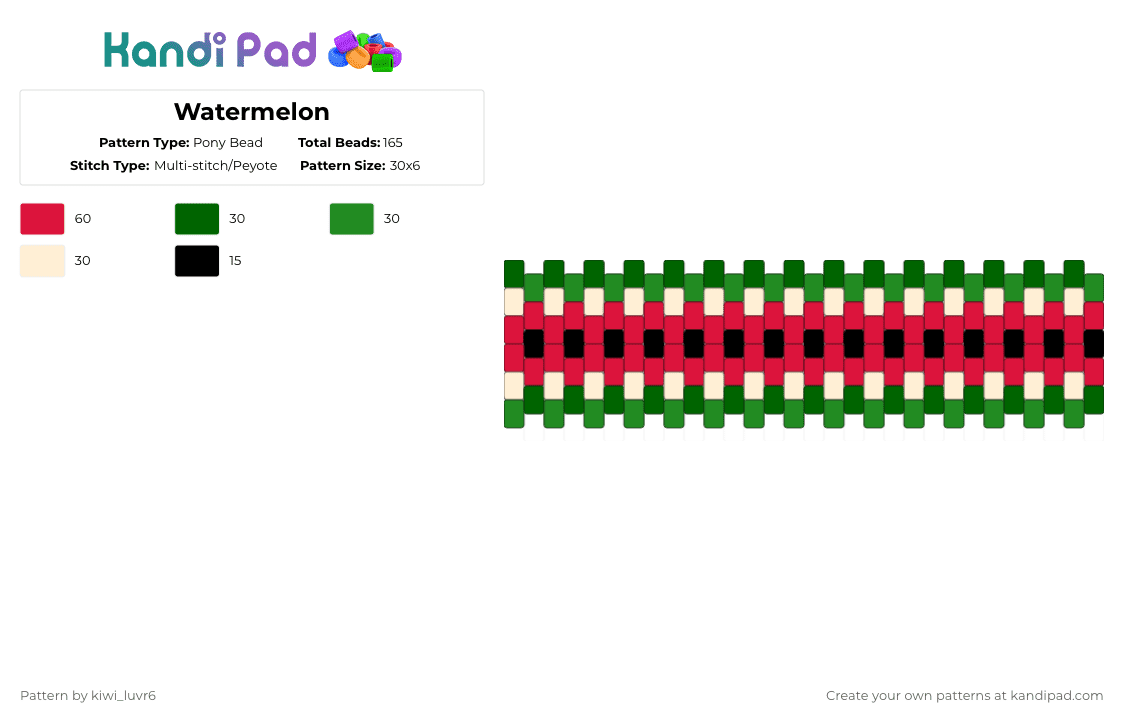 Watermelon - Pony Bead Pattern by kiwi_luvr6 on Kandi Pad - green,red,watermelon,fruit