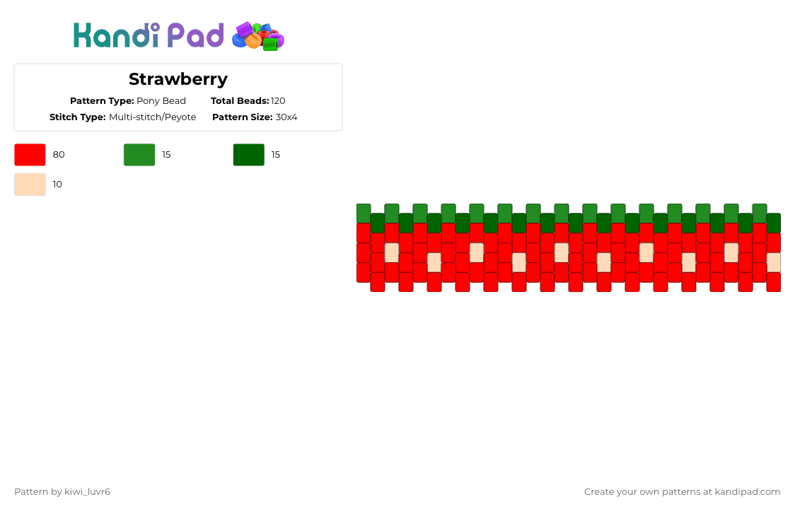 Strawberry - Pony Bead Pattern by kiwi_luvr6 on Kandi Pad - red,strawberry,fruit