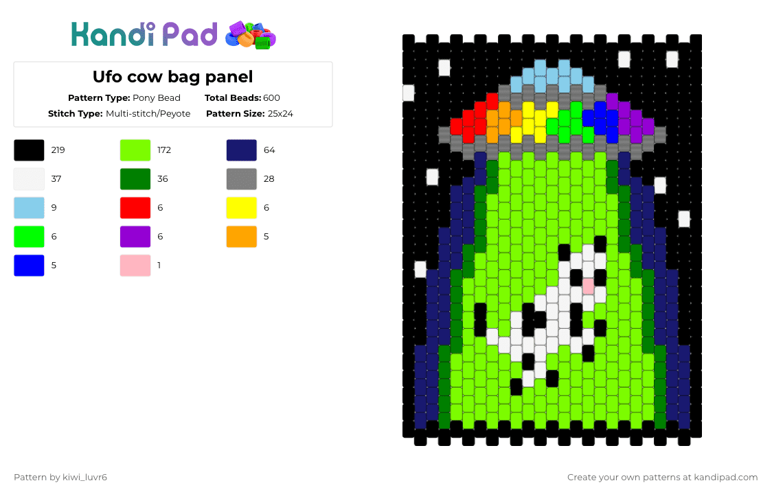 Ufo cow bag panel - Pony Bead Pattern by kiwi_luvr6 on Kandi Pad - purple,green