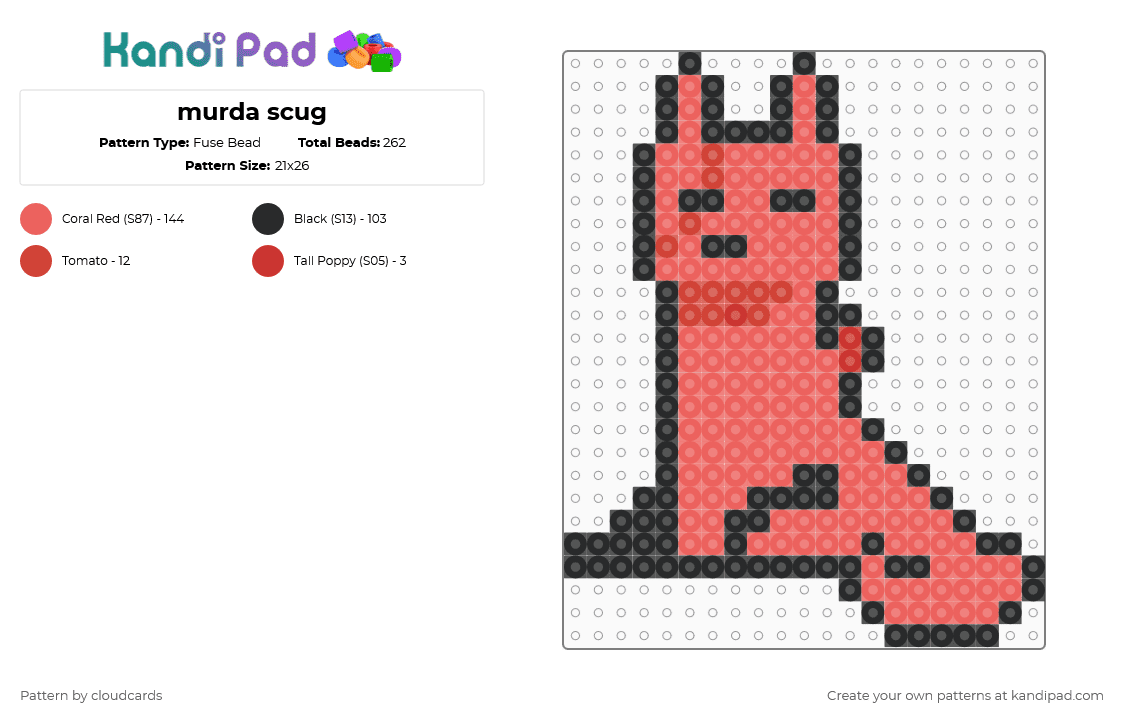 murda scug - Fuse Bead Pattern by cloudcards on Kandi Pad - black,red