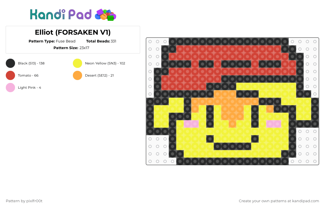 Elliot (FORSAKEN V1) - Fuse Bead Pattern by pixlfr00t on Kandi Pad - red,yellow,forsaken,roblox,elliot,forsaken elliot
