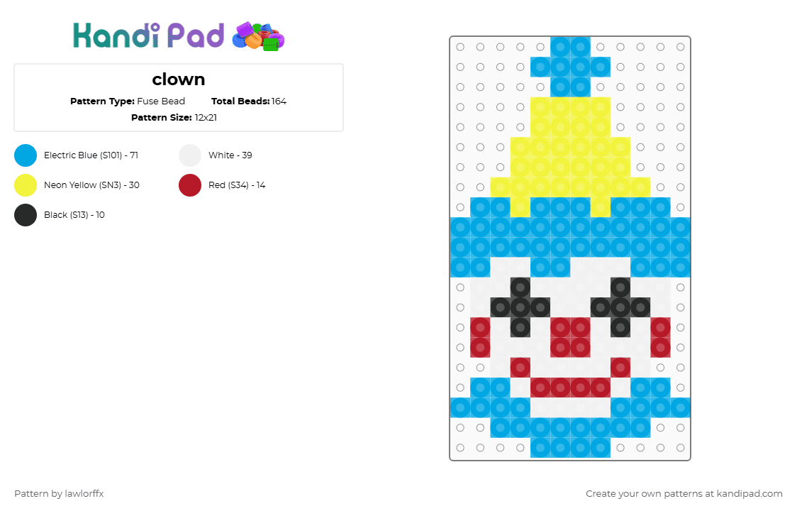 clown - Fuse Bead Pattern by lawlorffx on Kandi Pad - light blue,clown,easy,small