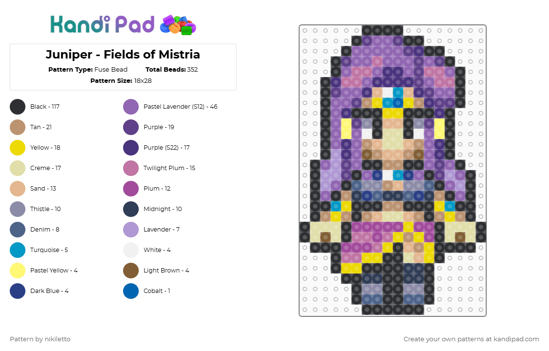 Juniper - Fields of Mistria - Fuse Bead Pattern by nikiletto on Kandi Pad - pink,purple,beige,yellow,fields of mistria,juniper