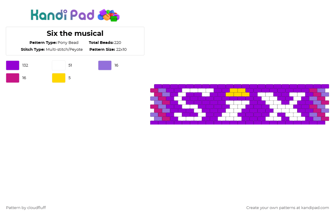 Six the musical - Pony Bead Pattern by cloudfluff on Kandi Pad - purple,six cuff,six the musical cuff,six,six the musical
