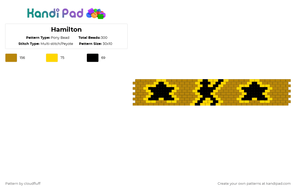 Hamilton - Pony Bead Pattern by cloudfluff on Kandi Pad - yellow,gold