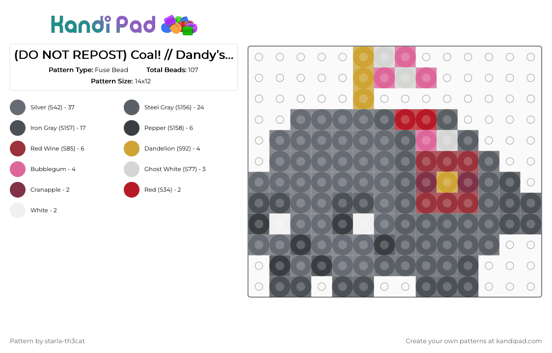 (DO NOT REPOST) Coal! // Dandy’s World - Fuse Bead Pattern by starla-th3cat on Kandi Pad - purple,gray,dandys world,toon,coal,dog,rock,roblox,game