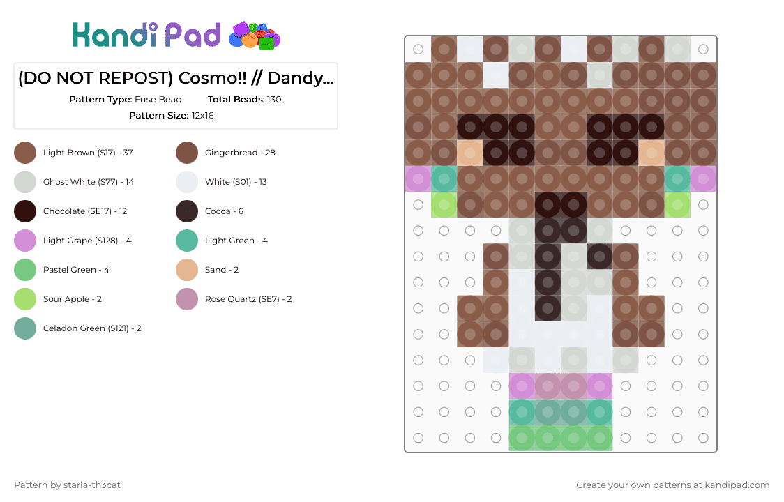 (DO NOT REPOST) Cosmo!! // Dandy’s World - Fuse Bead Pattern by starla-th3cat on Kandi Pad - tan,brown,dandys world,toon,cosmo,cake roll,healer,roblox,game