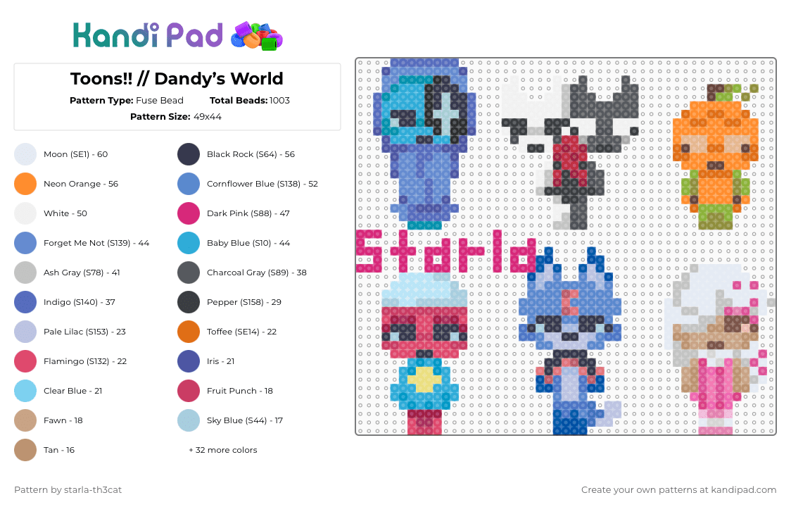 (DO NOT REPOST) Toons!! // Dandy’s World - Fuse Bead Pattern by starla-th3cat on Kandi Pad - blue,gray,beige,red,colorful,gourdy,dandys world,roblox,eclipse,gigi,astro,ginger,razzle and dazzle