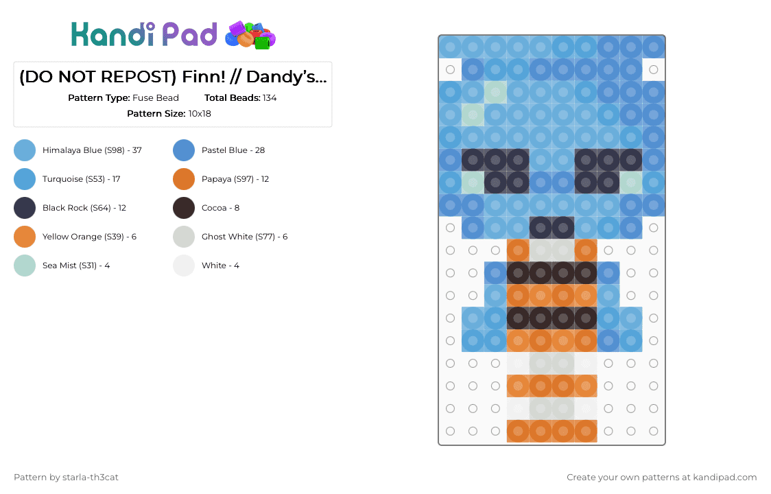 (DO NOT REPOST) Finn! // Dandy’s World - Fuse Bead Pattern by starla-th3cat on Kandi Pad - light blue,dandys world,toon,finn,fish,fishbowl,barnaby,roblox,game