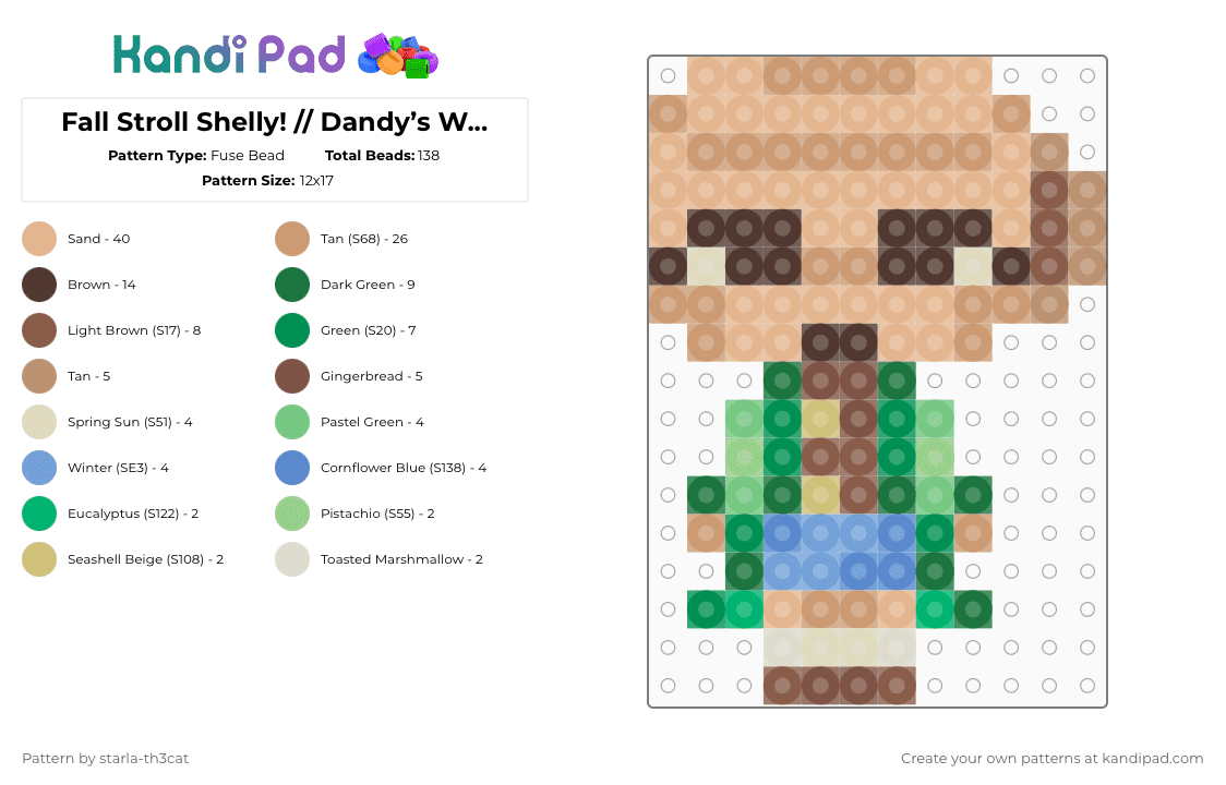 (DO NOT REPOST) Fall Stroll Shelly! // Dandy’s World - Fuse Bead Pattern by starla-th3cat on Kandi Pad - beige,green,dandys world,shelly,fall,skin,toon,main,fall stroll,shell