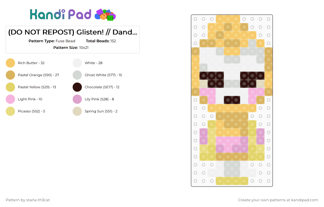 (DO NOT REPOST) Glisten! // Dandy’s World - Fuse Bead Pattern by starla-th3cat on Kandi Pad - orange,yellow,dandys world,toon,glisten,mirror,roblox,game