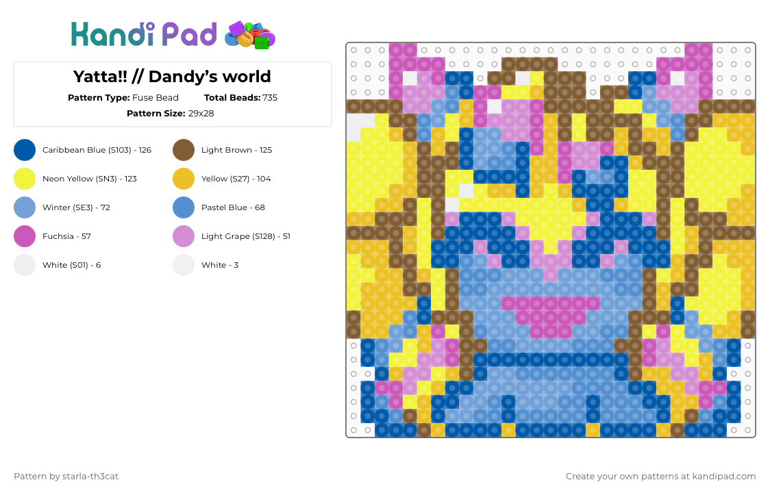 Yatta!! // Dandy’s world - Fuse Bead Pattern by starla-th3cat on Kandi Pad - yellow,light blue,dandys world,yatta