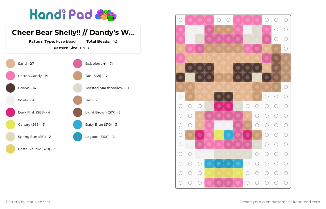 (DO NOT REPOST) Cheer Bear Shelly!! // Dandy’s World - Fuse Bead Pattern by starla-th3cat on Kandi Pad - pink,beige,dandys world,shelly,care bear,skin,toon,main,cheer bear,shell