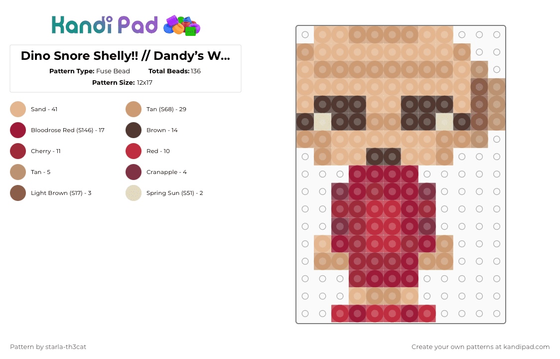 (DO NOT REPOST) Dino Snore Shelly!! // Dandy’s World - Fuse Bead Pattern by starla-th3cat on Kandi Pad - beige,red,dandys world,toon,shelly,skin,main,dinosaur,dino snore,shell