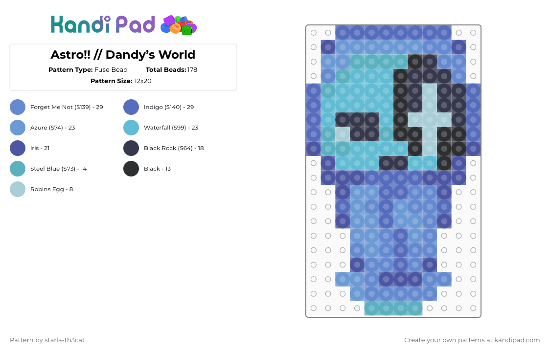 (DO NOT REPOST) Astro!! // Dandy’s World - Fuse Bead Pattern by starla-th3cat on Kandi Pad - blue,light blue,purple,dandys world,toon,astro,main,moon,space,roblox,game