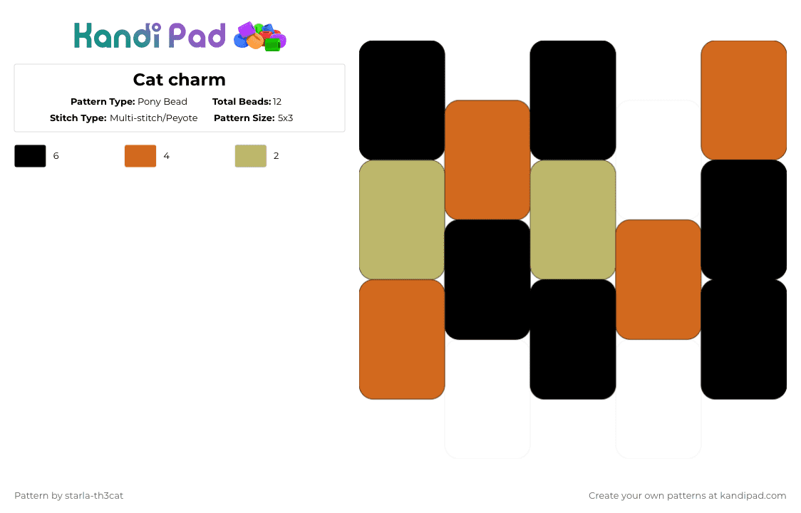 Cat charm - Pony Bead Pattern by starla-th3cat on Kandi Pad - beige,orange,cat,charm