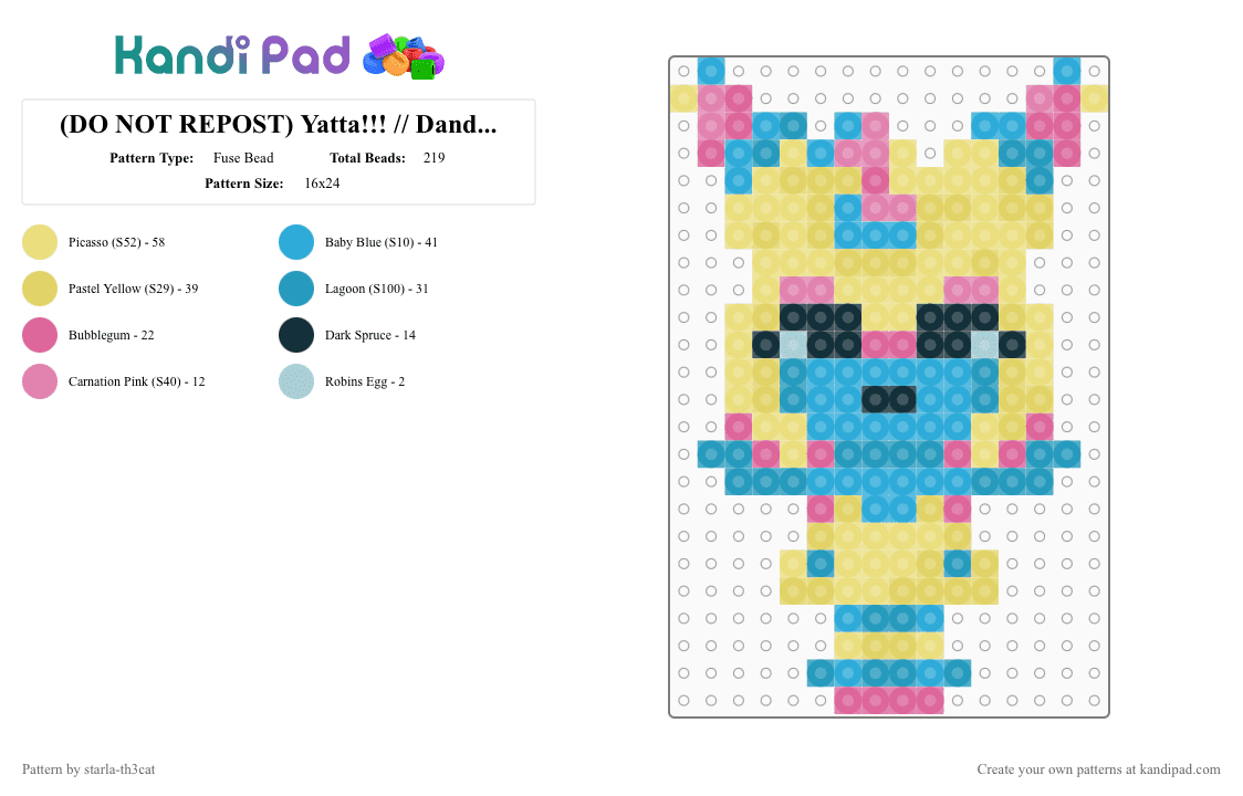 (DO NOT REPOST) Yatta!!! // Dandy’s World - Fuse Bead Pattern by starla-th3cat on Kandi Pad - light blue,yellow,dandys world,yatta,toon,pinata,circus,roblox,game
