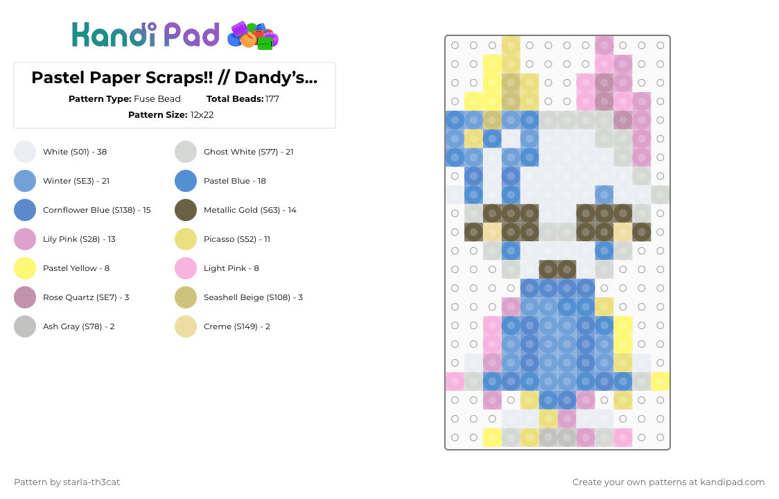 (DO NOT REPOST) Pastel Paper Scraps!! // Dandy’s World - Fuse Bead Pattern by starla-th3cat on Kandi Pad - yellow,pink,light blue,dandys world,toon,scraps,skin,pastel paper,cat,roblox,game