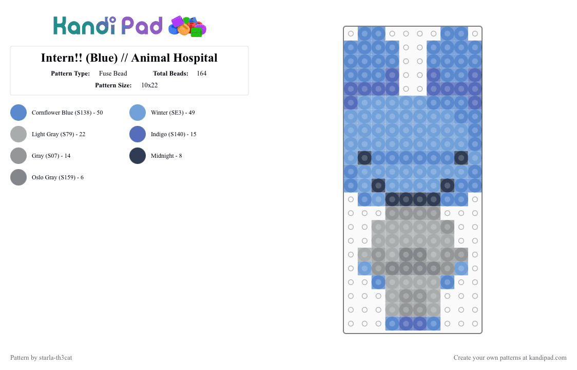 Intern!! (Blue) // Animal Hospital - Fuse Bead Pattern by starla-th3cat on Kandi Pad - gray,light blue,blue,animal hospital,intern,roblox,game,anomaly