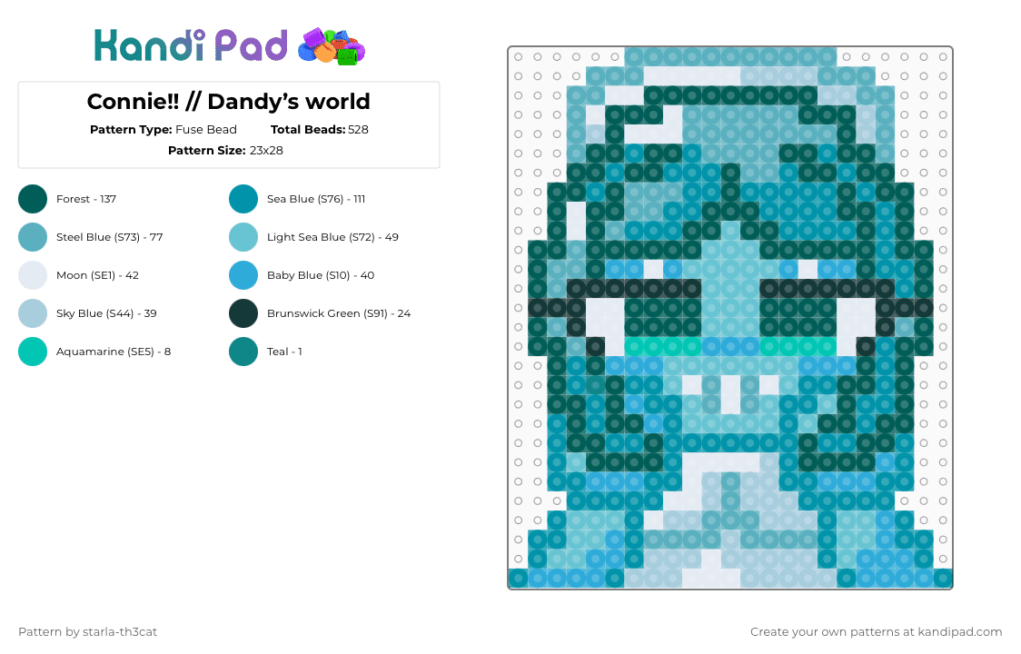 Connie!! // Dandy’s world - Fuse Bead Pattern by starla-th3cat on Kandi Pad - teal,dandys world,connie