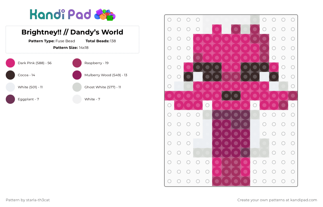 (DO NOT REPOST) Brightney!! // Dandy’s World - Fuse Bead Pattern by starla-th3cat on Kandi Pad - pink,brightney,lampshade,toon,dandys world,roblox,game