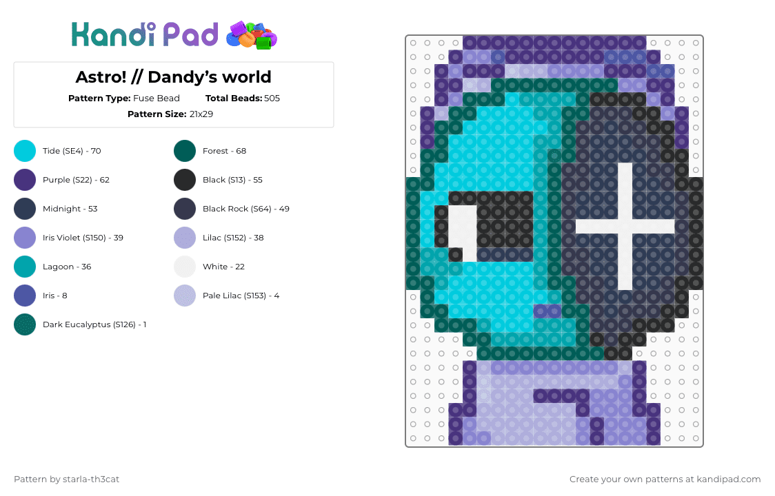 Astro! // Dandy’s world - Fuse Bead Pattern by starla-th3cat on Kandi Pad - purple,gray,light blue,dandys world,astro,roblox,main