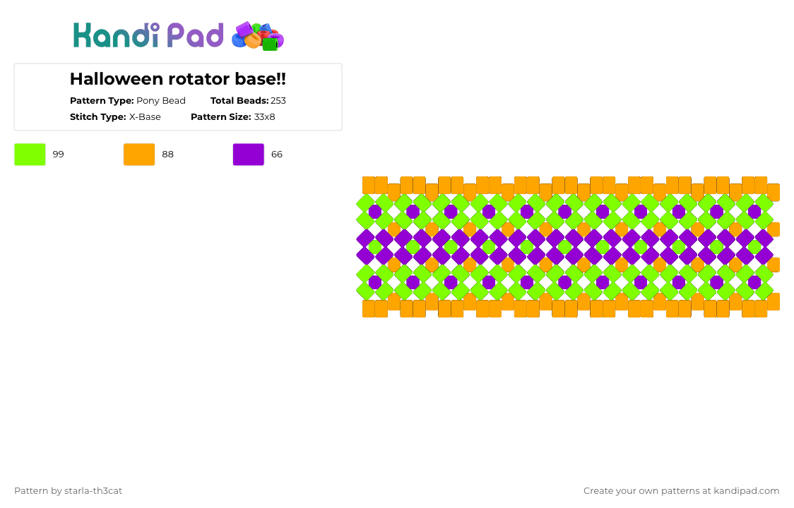 Halloween rotator base!! - Pony Bead Pattern by starla-th3cat on Kandi Pad - green,orange,halloween,x base,rotator