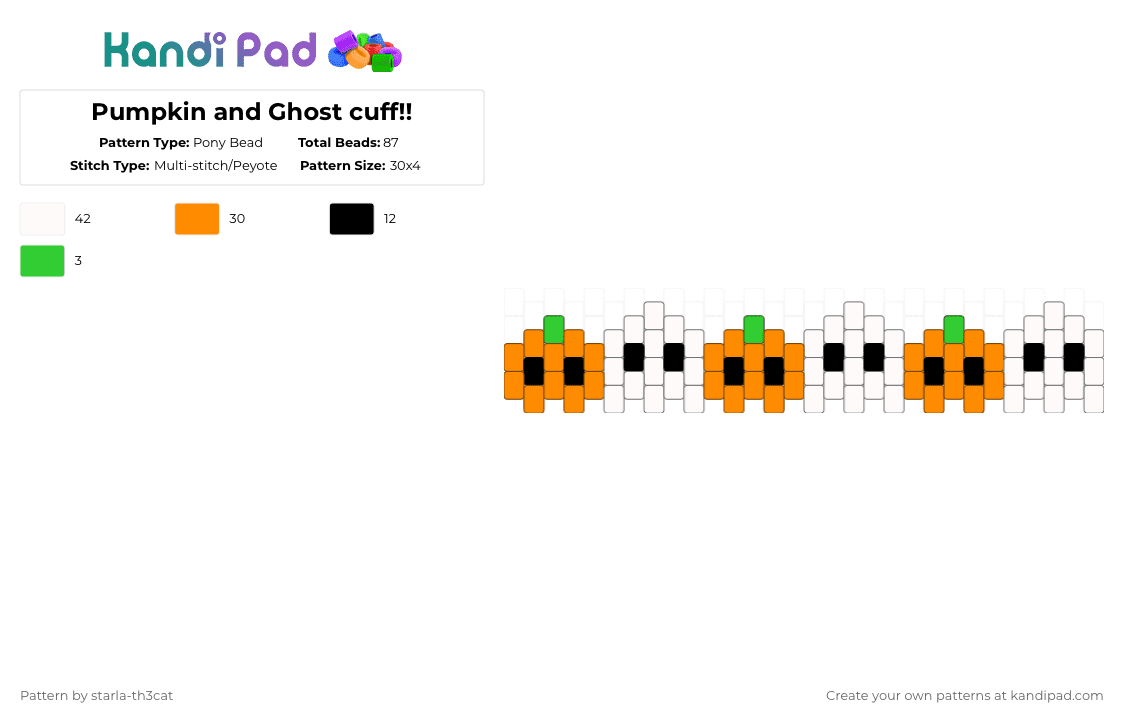 Pumpkin and Ghost cuff!! - Pony Bead Pattern by starla-th3cat on Kandi Pad - orange,pumpkin,ghost,halloween,spooky,multistitch