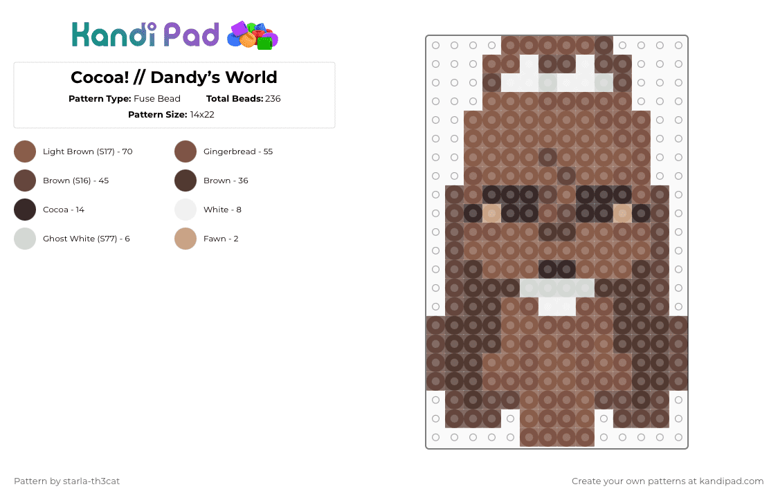 (DO NOT REPOST) Cocoa! // Dandy’s World - Fuse Bead Pattern by starla-th3cat on Kandi Pad - tan,brown,dandys world,toon,roblox,cocoa,bunny,rabbit,easter,bonbon