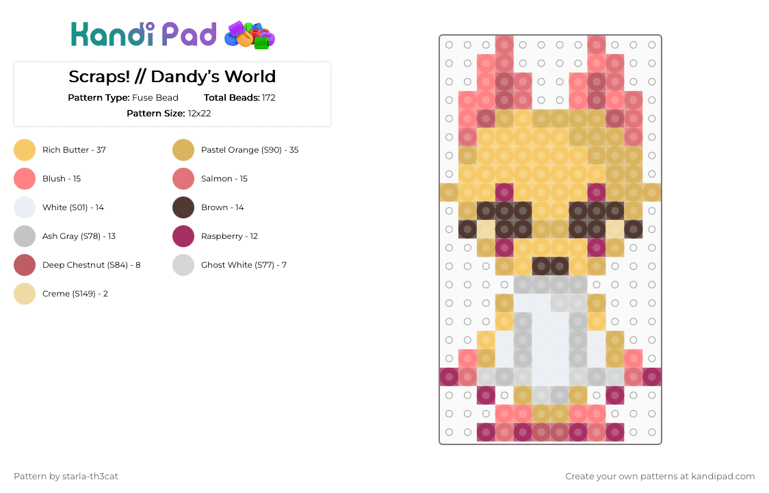 (DO NOT REPOST) Scraps! // Dandy’s World - Fuse Bead Pattern by starla-th3cat on Kandi Pad - orange,yellow,red,dandys world,scraps,cat,toon,craft,roblox,game