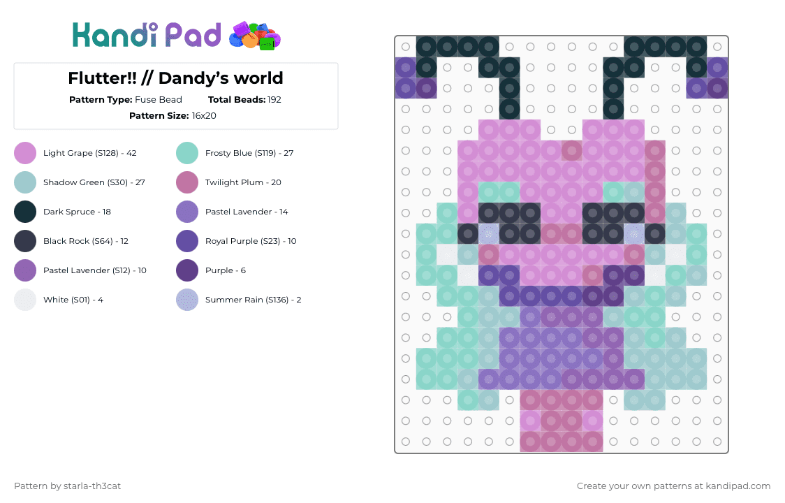 (DO NOT REPOST) Flutter!! // Dandy’s world - Fuse Bead Pattern by starla-th3cat on Kandi Pad - pink,light blue,dandys world,toon,roblox,flutter,butterfly,game