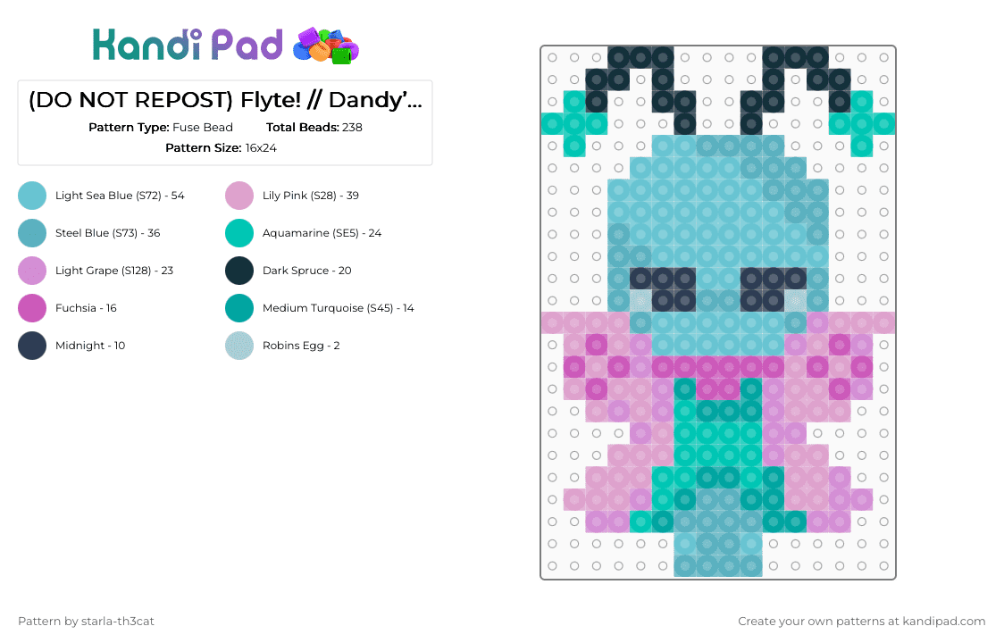(DO NOT REPOST) Flyte! // Dandy’s World - Fuse Bead Pattern by starla-th3cat on Kandi Pad - light blue,teal,pink,dandys world,toon,easter,event,flyte,butterfly,roblox,game