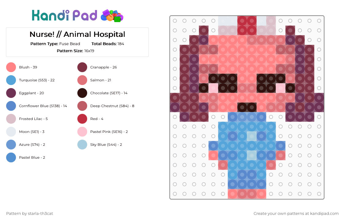 Nurse! // Animal Hospital - Fuse Bead Pattern by starla-th3cat on Kandi Pad - red,brown,light blue,animal hospital,nurse,roblox,game,anomaly
