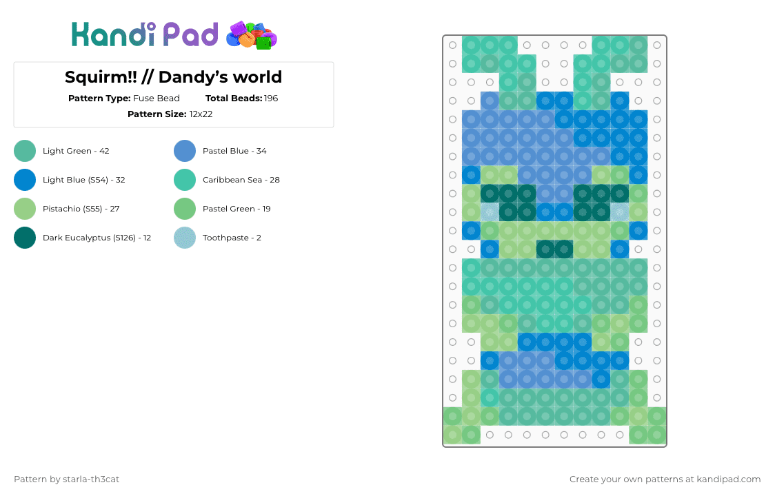 (DO NOT REPOST) Squirm!! // Dandy’s world - Fuse Bead Pattern by starla-th3cat on Kandi Pad - teal,dandys world,squirm,book worm,worm,roblox,toon