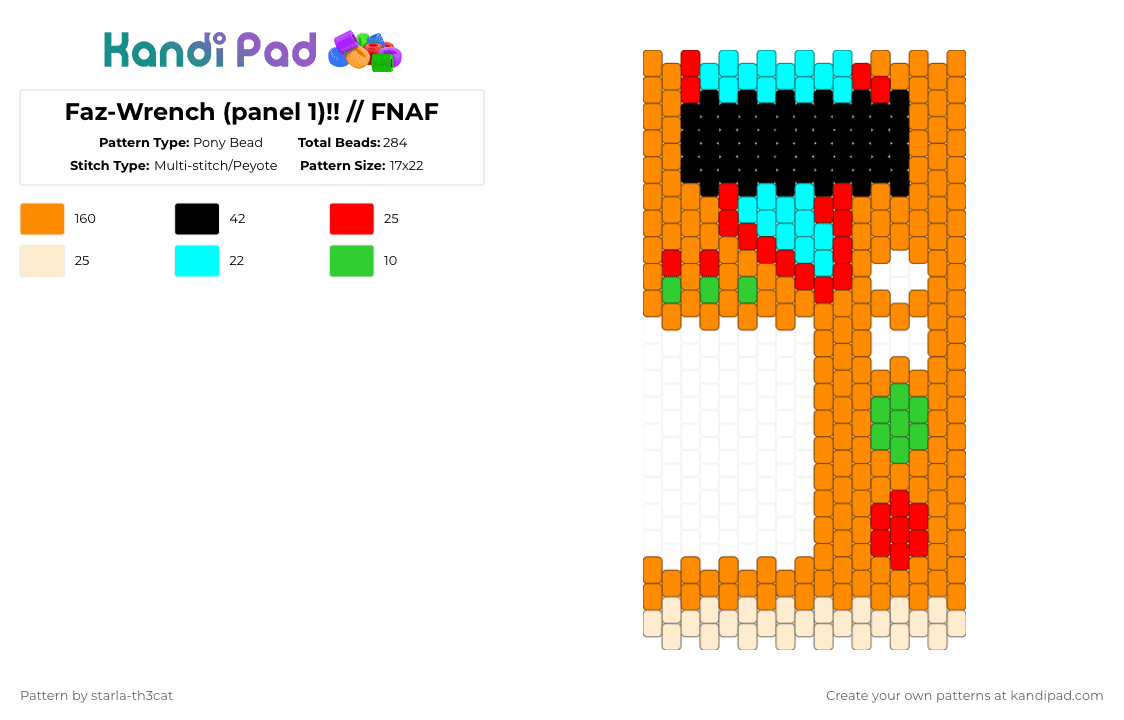Faz-Wrench (panel 1)!! // FNAF - Pony Bead Pattern by starla-th3cat on Kandi Pad - orange,fnaf,fazwrench,freddy,security breach,ruin,glamrock