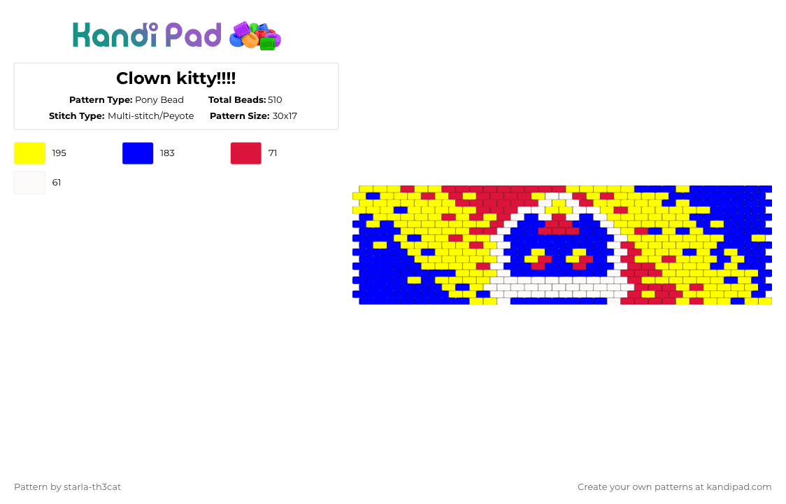 Clown kitty!!!! - Pony Bead Pattern by starla-th3cat on Kandi Pad - purple,yellow,clown,cat,silly,goober
