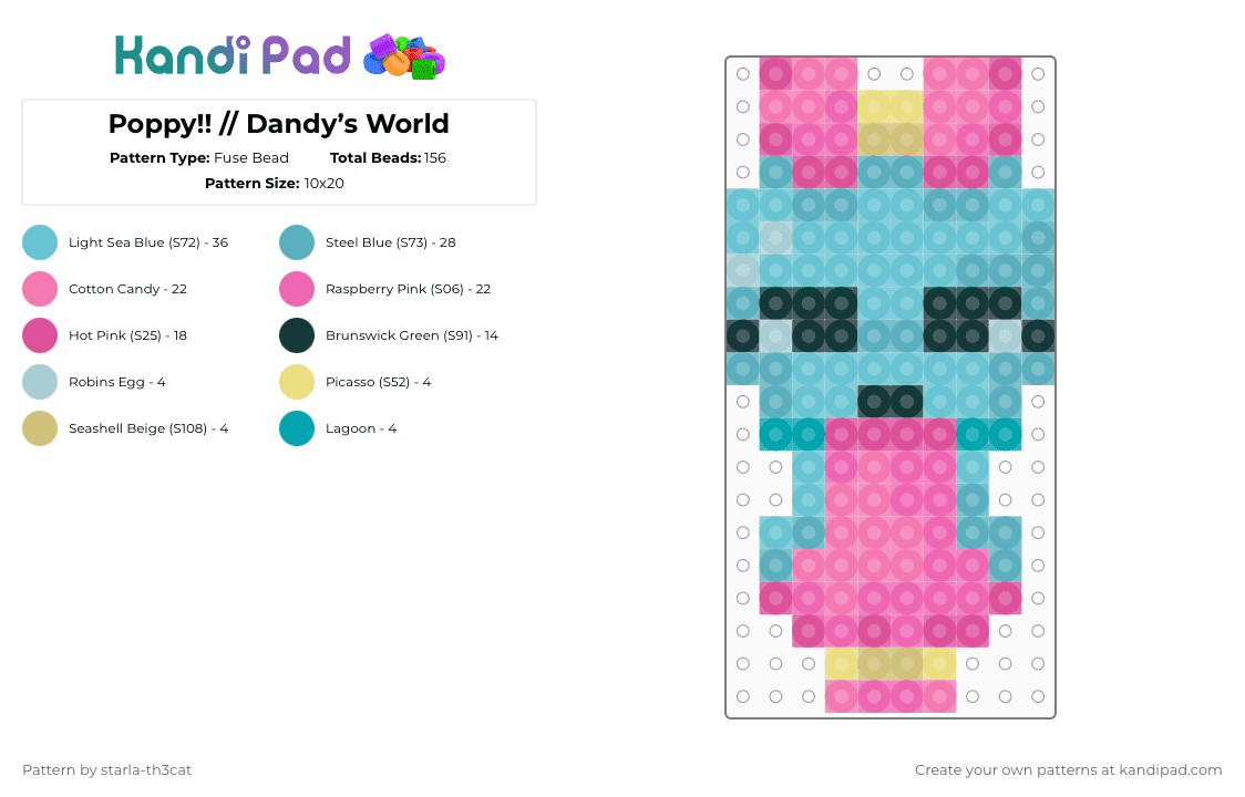 (DO NOT REPOST) Poppy!! // Dandy’s World - Fuse Bead Pattern by starla-th3cat on Kandi Pad - light blue,pink,teal,dandys world,toon,starter,poppy,pop,bubble,roblox,game