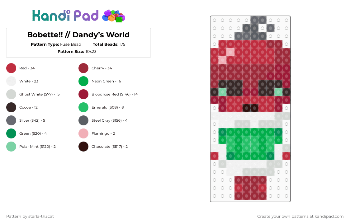 (DO NOT REPOST) Bobette!! // Dandy’s World - Fuse Bead Pattern by starla-th3cat on Kandi Pad - red,green,dandys world,toon,bobette,christmas,main,ornament,roblox,game