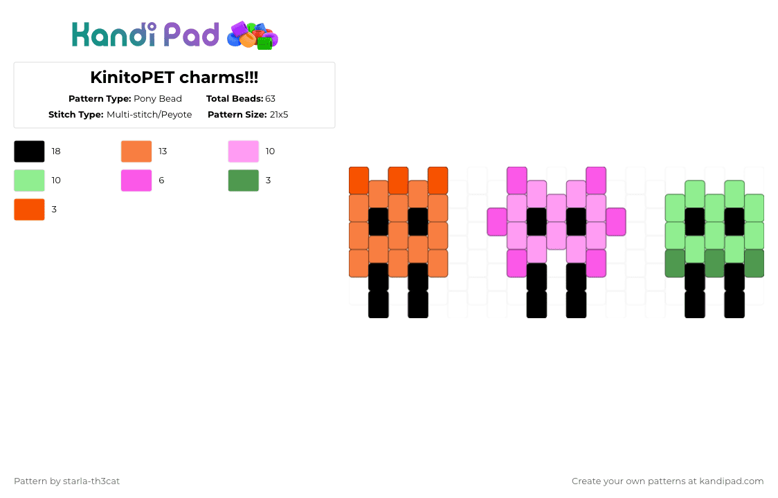 KinitoPET charms!!! - Pony Bead Pattern by starla-th3cat on Kandi Pad - pink,orange,kinitopet,kinito,jade,sam,charm,axolotl,jellyfish,anemone