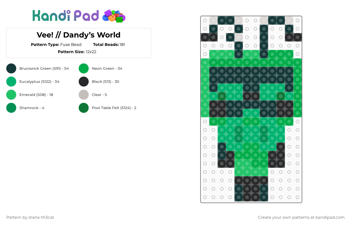 (DO NOT REPOST) Vee! // Dandy’s World - Fuse Bead Pattern by starla-th3cat on Kandi Pad - green,dandys world,toon,vee,main,tv,roblox,game