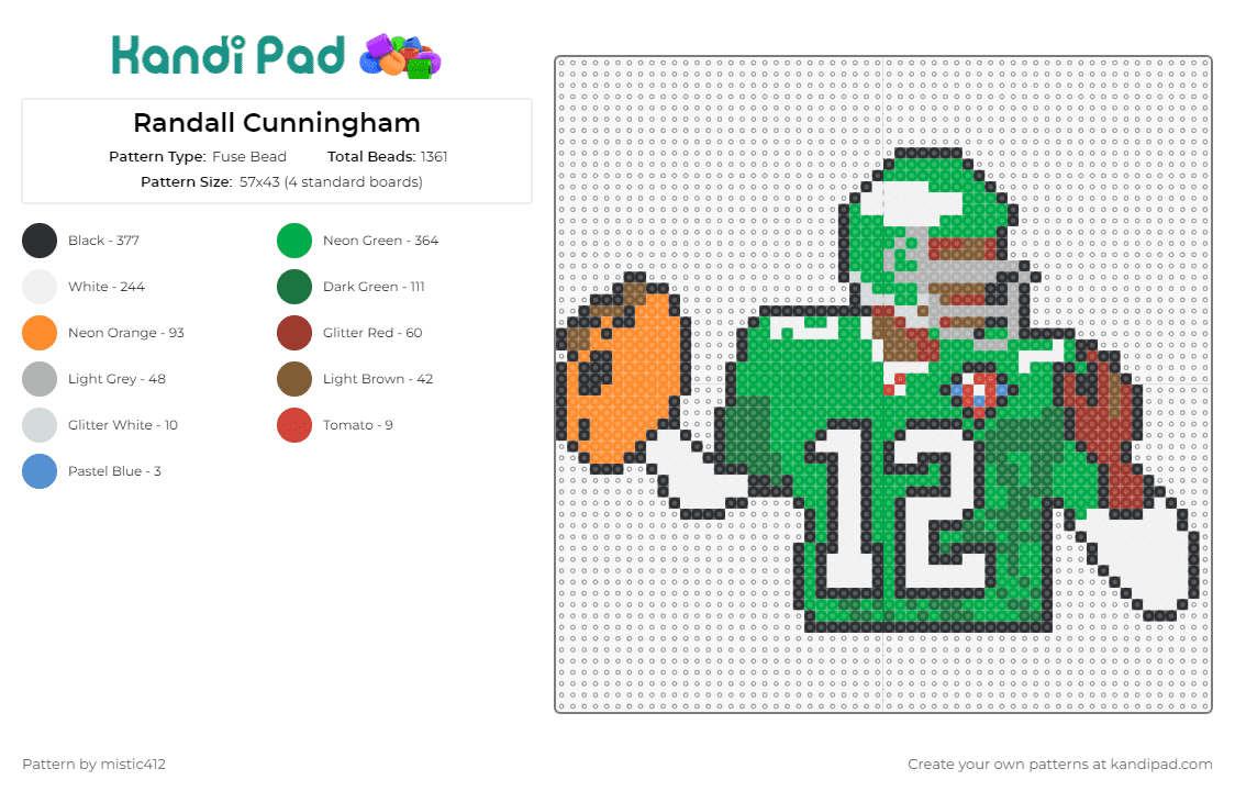 Randall Cunningham - Fuse Bead Pattern by mistic412 on Kandi Pad - sports,football,quarterback,eagles