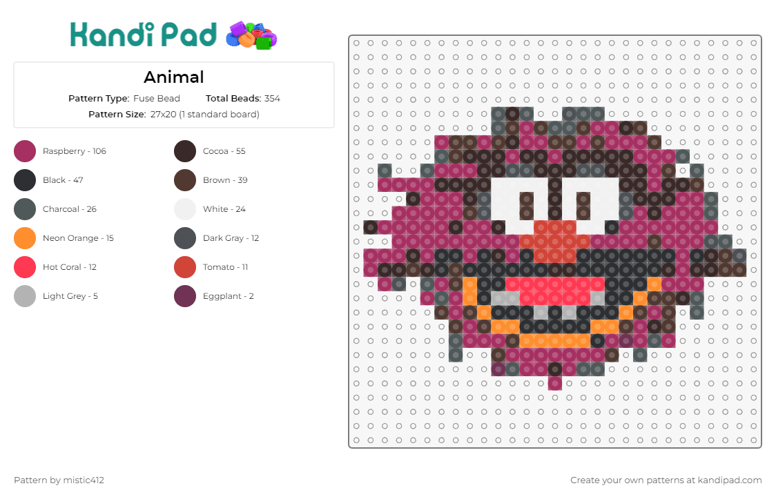 Animal - Fuse Bead Pattern by mistic412 on Kandi Pad - animal,puppets,muppets