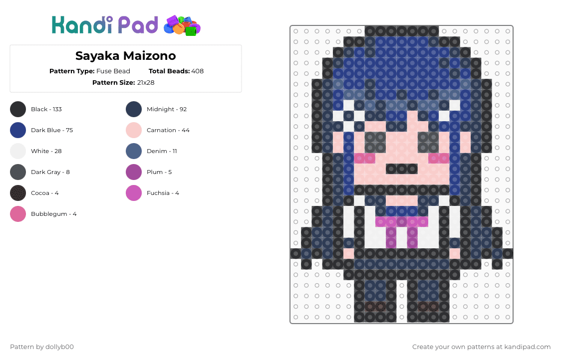 Sayaka Maizono - Fuse Bead Pattern by dollyb00 on Kandi Pad - purple,blue,beige