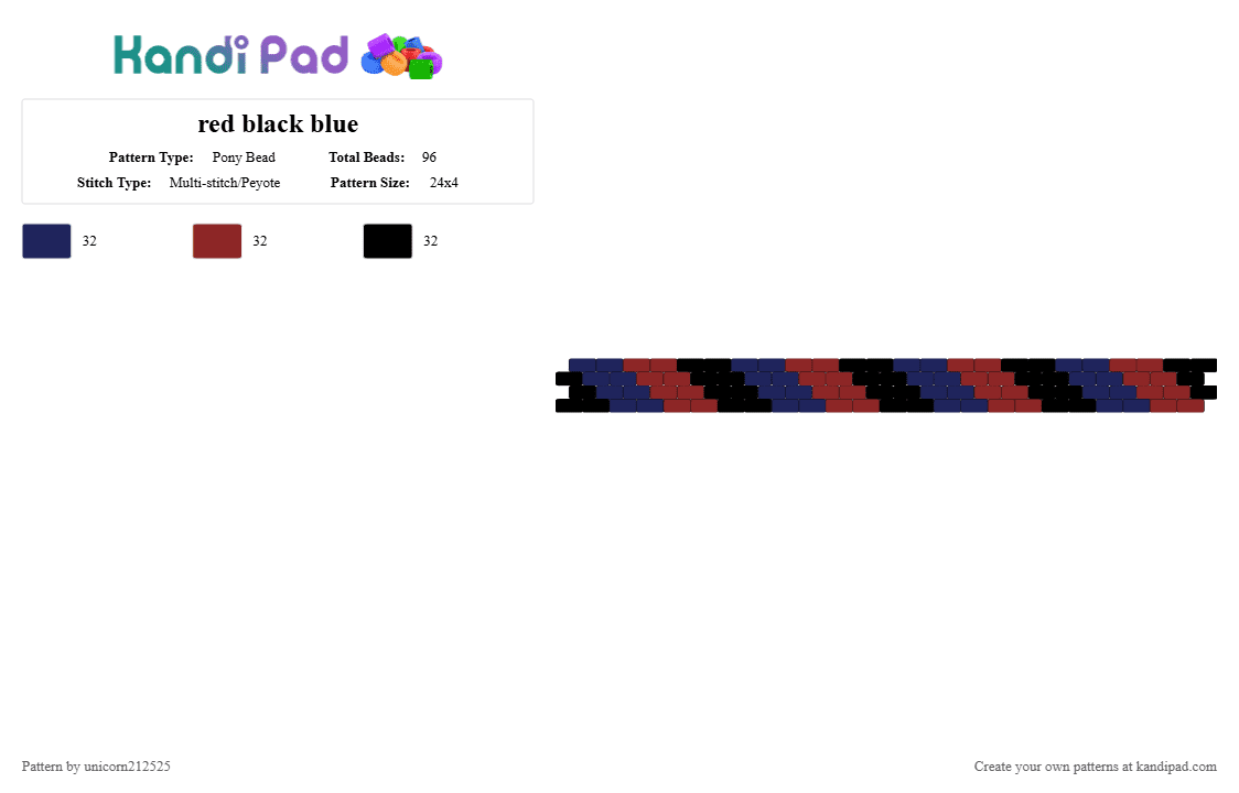 red black blue - Pony Bead Pattern by unicorn212525 on Kandi Pad - purple,red